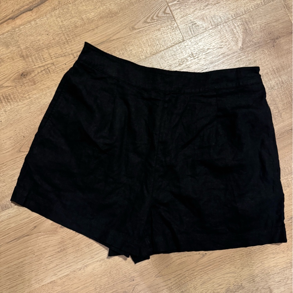 Madewell Linen Blend Pull-On Shorts Black High Rise Size Medium - Picture 3 of 5